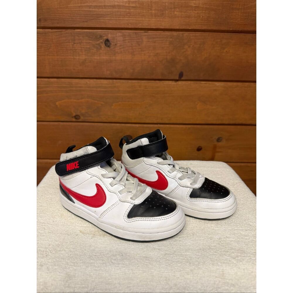 Nike Kids' Court Borough Mid 2 sneakers white, black, university red Sz 12c Todd